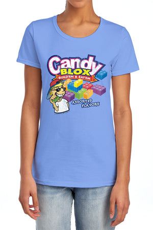 AN OFFCIALLY LICENSED DUBBLE BUBBLE CANDY BLOX WOMEN'S REGULAR FIT T-SHIRT CAROLINA BLUE