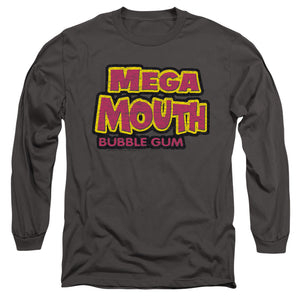 AN OFFCIALLY LICENSED DUBBLE BUBBLE MEGA MOUTH MEN'S LONG SLEEVE T-SHIRT CHARCOAL