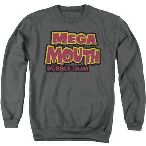 AN OFFCIALLY LICENSED DUBBLE BUBBLE MEGA MOUTH ADULT UNISEX CREWNECK SWEATSHIRT CHARCOAL