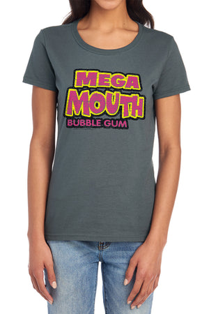 AN OFFCIALLY LICENSED DUBBLE BUBBLE MEGA MOUTH WOMEN'S REGULAR FIT T-SHIRT CHARCOAL