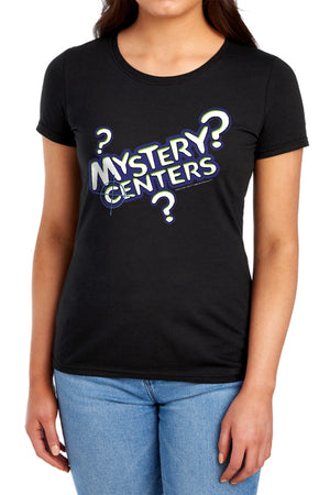 AN OFFCIALLY LICENSED DUBBLE BUBBLE MYSTERY CENTERS WOMEN'S REGULAR FIT T-SHIRT BLACK