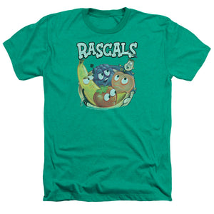 AN OFFCIALLY LICENSED DUBBLE BUBBLE RASCALS MEN'S HEATHER T-SHIRT KELLY GREEN