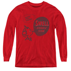 AN OFFCIALLY LICENSED DUBBLE BUBBLE SWELL GUM YOUTH LONG SLEEVE T-SHIRT RED