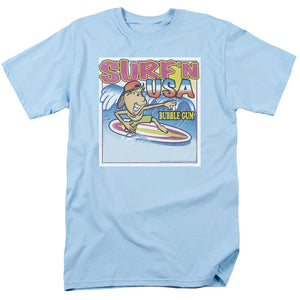 AN OFFCIALLY LICENSED DUBBLE BUBBLE SURFN USA GUM MEN'S REGULAR FIT T-SHIRT LIGHT BLUE