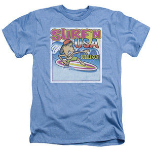 AN OFFCIALLY LICENSED DUBBLE BUBBLE SURFN USA GUM MEN'S HEATHER T-SHIRT LIGHT BLUE