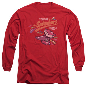 AN OFFCIALLY LICENSED DUBBLE BUBBLE DISTRESS LOGO MEN'S LONG SLEEVE T-SHIRT RED
