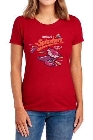 AN OFFCIALLY LICENSED DUBBLE BUBBLE DISTRESS LOGO WOMEN'S REGULAR FIT T-SHIRT RED
