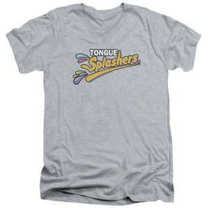 AN OFFCIALLY LICENSED DUBBLE BUBBLE TONGUE SPLASHERS LOGO MEN'S V-NECK T-SHIRT ATHLETIC HEATHER