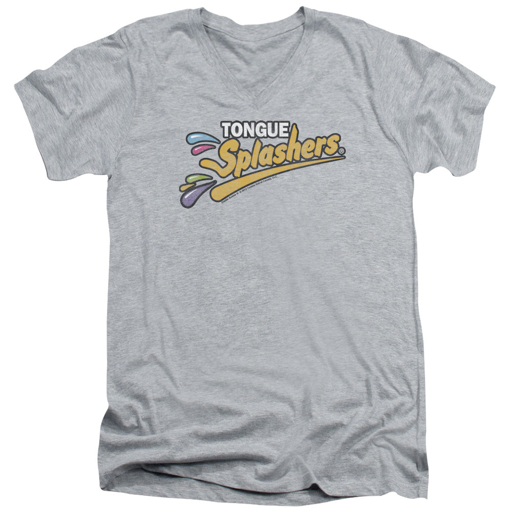 AN OFFCIALLY LICENSED DUBBLE BUBBLE TONGUE SPLASHERS LOGO MEN'S V-NECK T-SHIRT ATHLETIC HEATHER