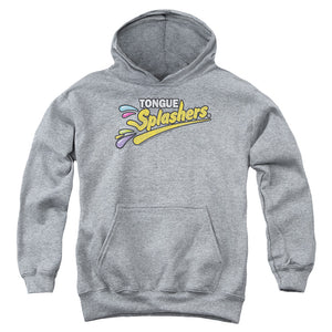 AN OFFCIALLY LICENSED DUBBLE BUBBLE TONGUE SPLASHERS LOGO YOUTH HOODIE ATHLETIC HEATHER
