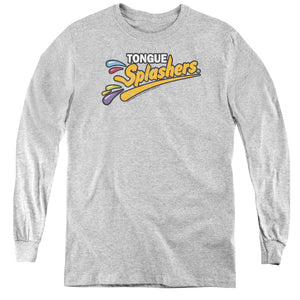 AN OFFCIALLY LICENSED DUBBLE BUBBLE TONGUE SPLASHERS LOGO YOUTH LONG SLEEVE T-SHIRT ATHLETIC HEATHER