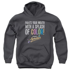 AN OFFCIALLY LICENSED DUBBLE BUBBLE PAINTS YOUR MOUTH YOUTH HOODIE CHARCOAL