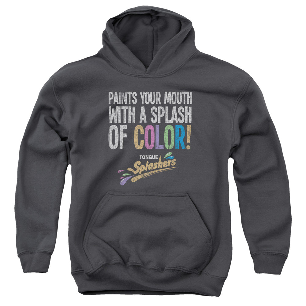AN OFFCIALLY LICENSED DUBBLE BUBBLE PAINTS YOUR MOUTH YOUTH HOODIE CHARCOAL