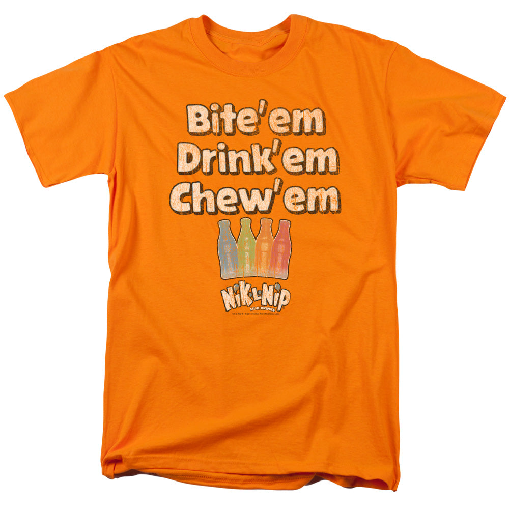 AN OFFCIALLY LICENSED DUBBLE BUBBLE BITE DRINK CHEW MEN'S REGULAR FIT T-SHIRT ORANGE