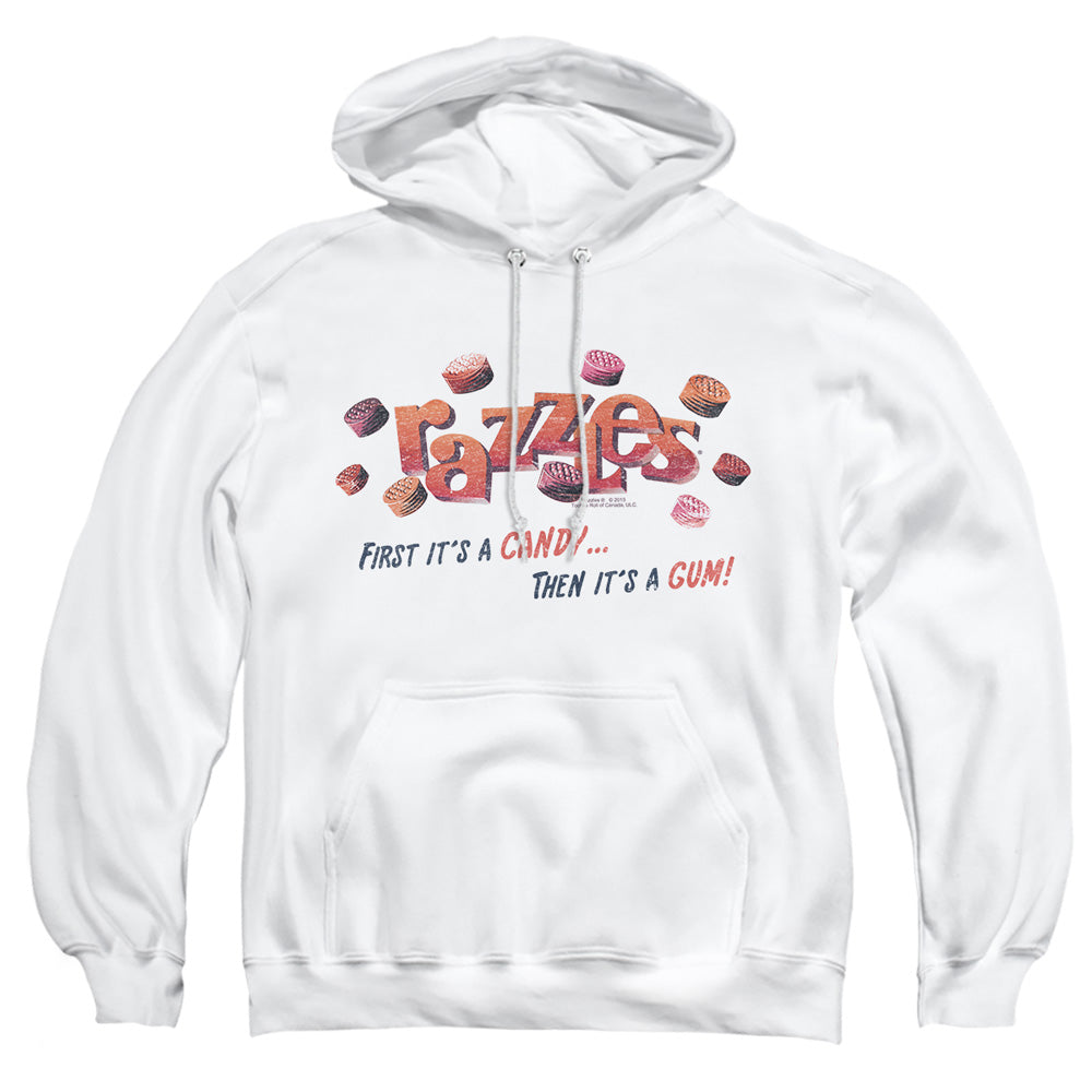 AN OFFCIALLY LICENSED DUBBLE BUBBLE A GUM AND A CANDY ADULT UNISEX PULLOVER HOODIE WHITE