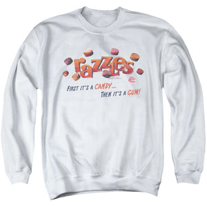 AN OFFCIALLY LICENSED DUBBLE BUBBLE A GUM AND A CANDY ADULT UNISEX CREWNECK SWEATSHIRT WHITE