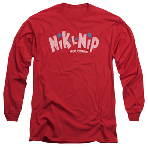 AN OFFCIALLY LICENSED DUBBLE BUBBLE DISTRESSED LOGO MEN'S LONG SLEEVE T-SHIRT RED