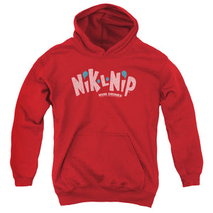 AN OFFCIALLY LICENSED DUBBLE BUBBLE DISTRESSED LOGO YOUTH HOODIE RED