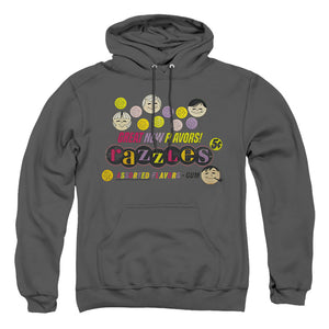 AN OFFCIALLY LICENSED DUBBLE BUBBLE RAZZLES RETRO BOX ADULT UNISEX PULLOVER HOODIE CHARCOAL
