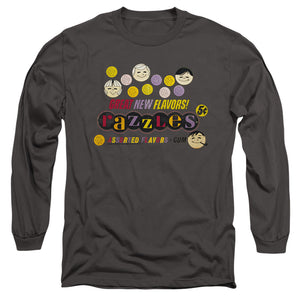 AN OFFCIALLY LICENSED DUBBLE BUBBLE RAZZLES RETRO BOX MEN'S LONG SLEEVE T-SHIRT CHARCOAL