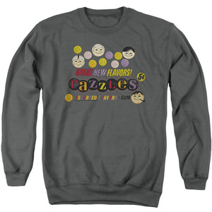 AN OFFCIALLY LICENSED DUBBLE BUBBLE RAZZLES RETRO BOX ADULT UNISEX CREWNECK SWEATSHIRT CHARCOAL