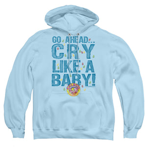 AN OFFCIALLY LICENSED DUBBLE BUBBLE CRY LIKE A BABY ADULT UNISEX PULLOVER HOODIE LIGHT BLUE