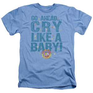 AN OFFCIALLY LICENSED DUBBLE BUBBLE CRY LIKE A BABY MEN'S HEATHER T-SHIRT LIGHT BLUE