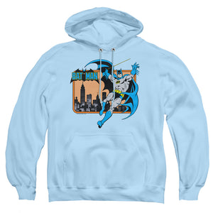 AN OFFCIALLY LICENSED DC BATMAN BATMAN IN THE CITY ADULT UNISEX PULLOVER HOODIE LIGHT BLUE