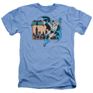AN OFFCIALLY LICENSED DC BATMAN BATMAN IN THE CITY MEN'S HEATHER T-SHIRT LIGHT BLUE