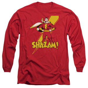 AN OFFCIALLY LICENSED DC SHAZAM SHAZAM MEN'S LONG SLEEVE T-SHIRT RED