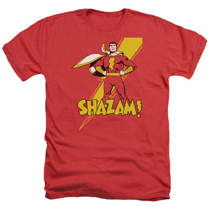 AN OFFCIALLY LICENSED DC SHAZAM SHAZAM MEN'S HEATHER T-SHIRT RED