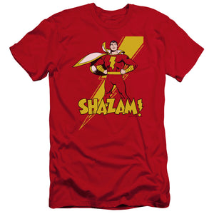 AN OFFCIALLY LICENSED DC SHAZAM SHAZAM MEN'S PREMIUM SLIM FIT T-SHIRT RED