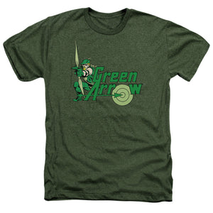 AN OFFCIALLY LICENSED DC GREEN ARROW GREEN ARROW MEN'S HEATHER T-SHIRT MILITARY GREEN