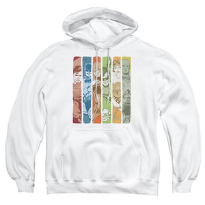 AN OFFCIALLY LICENSED DC JUSTICE LEAGUE COLUMNS ADULT UNISEX PULLOVER HOODIE WHITE