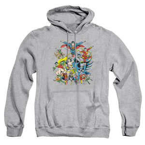 AN OFFCIALLY LICENSED DC JUSTICE LEAGUE ASSEMBLE ADULT UNISEX PULLOVER HOODIE ATHLETIC HEATHER