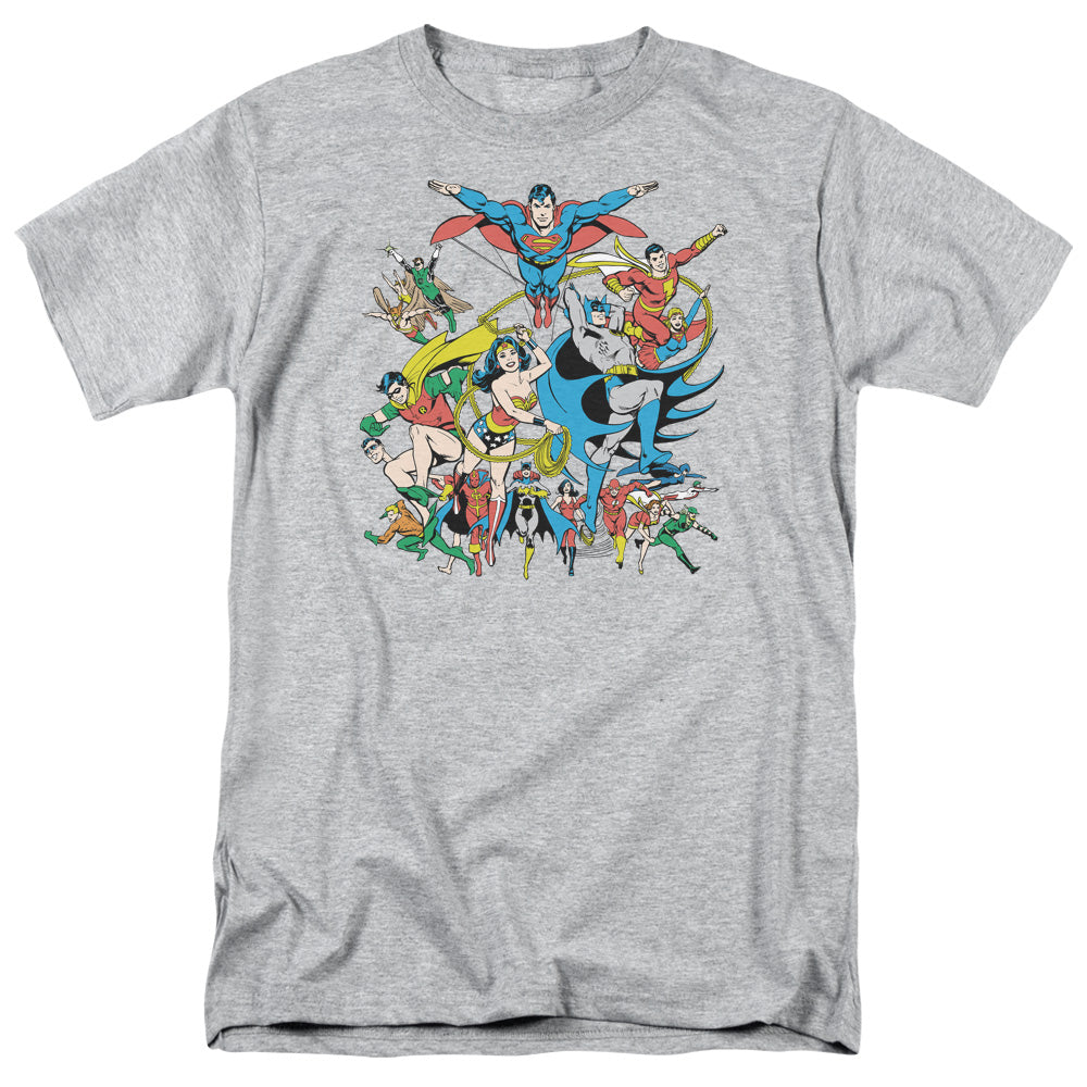 AN OFFCIALLY LICENSED DC JUSTICE LEAGUE ASSEMBLE MEN'S REGULAR FIT T-SHIRT ATHLETIC HEATHER