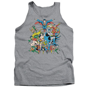 AN OFFCIALLY LICENSED DC JUSTICE LEAGUE ASSEMBLE ADULT UNISEX TANK TOP ATHLETIC HEATHER