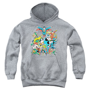 AN OFFCIALLY LICENSED DC JUSTICE LEAGUE ASSEMBLE YOUTH HOODIE ATHLETIC HEATHER