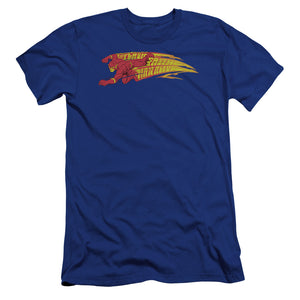 AN OFFCIALLY LICENSED DC FLASH FASTEST MAN ALIVE MEN'S PREMIUM SLIM FIT T-SHIRT ROYAL