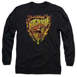 AN OFFCIALLY LICENSED DC FLASH BLAZING SPEED MEN'S LONG SLEEVE T-SHIRT BLACK