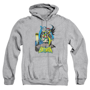 AN OFFCIALLY LICENSED DC BATMAN HEROIC TRIO ADULT UNISEX PULLOVER HOODIE ATHLETIC HEATHER