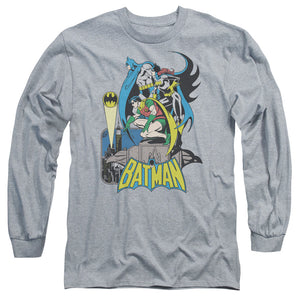 AN OFFCIALLY LICENSED DC BATMAN HEROIC TRIO MEN'S LONG SLEEVE T-SHIRT ATHLETIC HEATHER