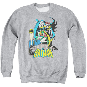 AN OFFCIALLY LICENSED DC BATMAN HEROIC TRIO ADULT UNISEX CREWNECK SWEATSHIRT ATHLETIC HEATHER
