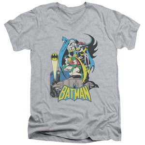 AN OFFCIALLY LICENSED DC BATMAN HEROIC TRIO MEN'S V-NECK T-SHIRT ATHLETIC HEATHER