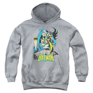 AN OFFCIALLY LICENSED DC BATMAN HEROIC TRIO YOUTH HOODIE ATHLETIC HEATHER