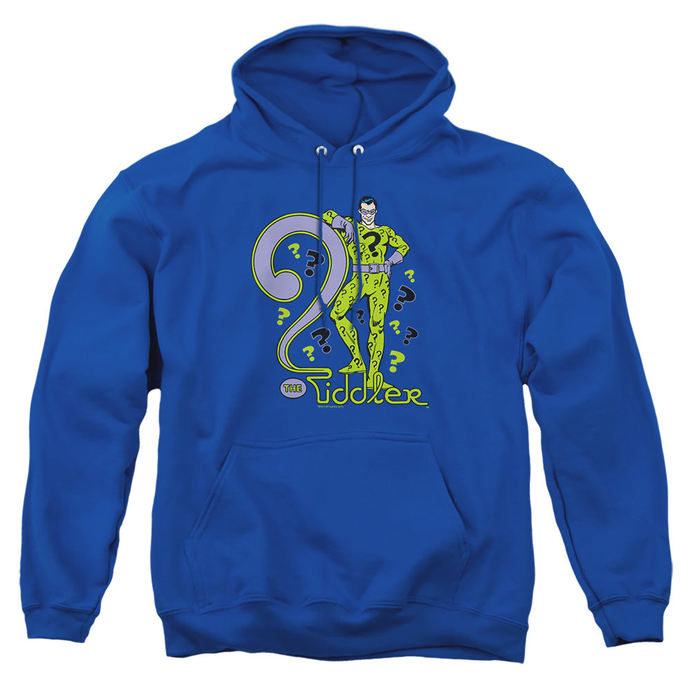 AN OFFCIALLY LICENSED DC THE RIDDLER ADULT UNISEX PULLOVER HOODIE ROYAL