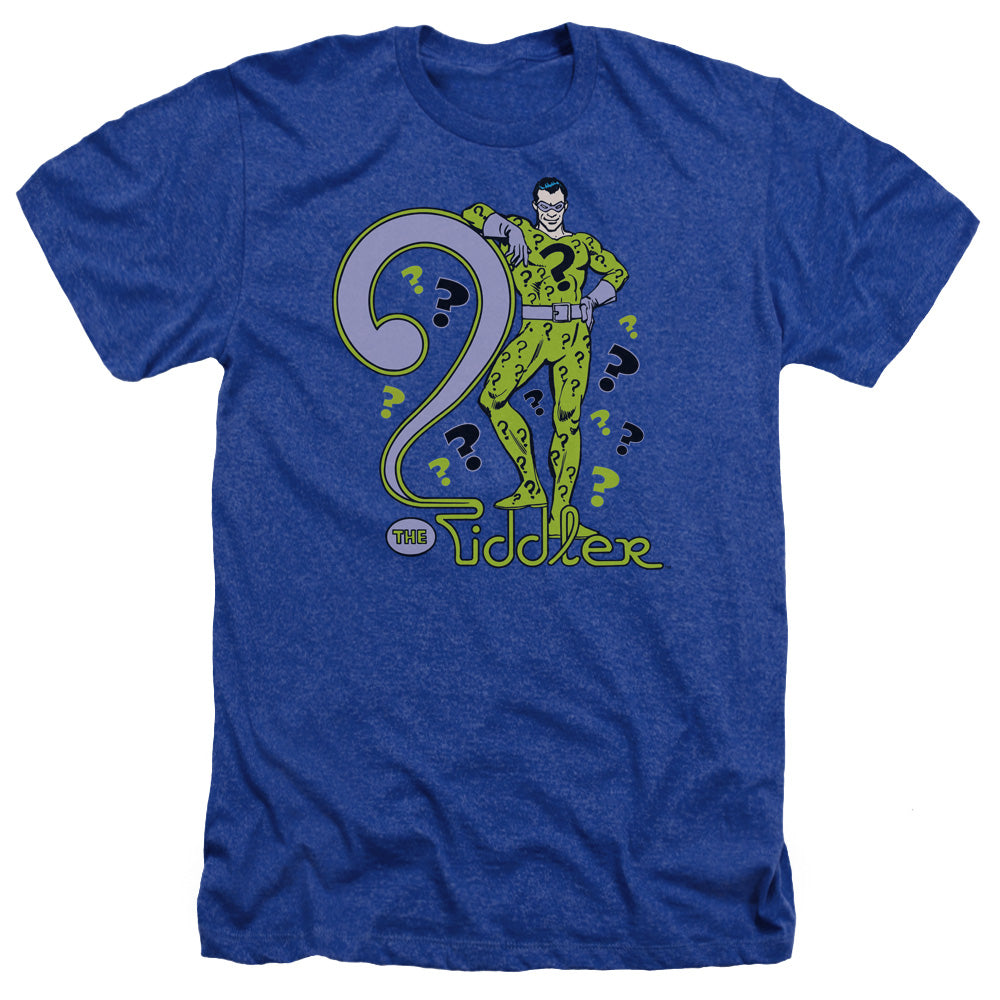 AN OFFCIALLY LICENSED DC THE RIDDLER MEN'S HEATHER T-SHIRT ROYAL