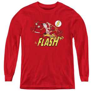 AN OFFCIALLY LICENSED DC FLASH CRIMSON COMET YOUTH LONG SLEEVE T-SHIRT RED
