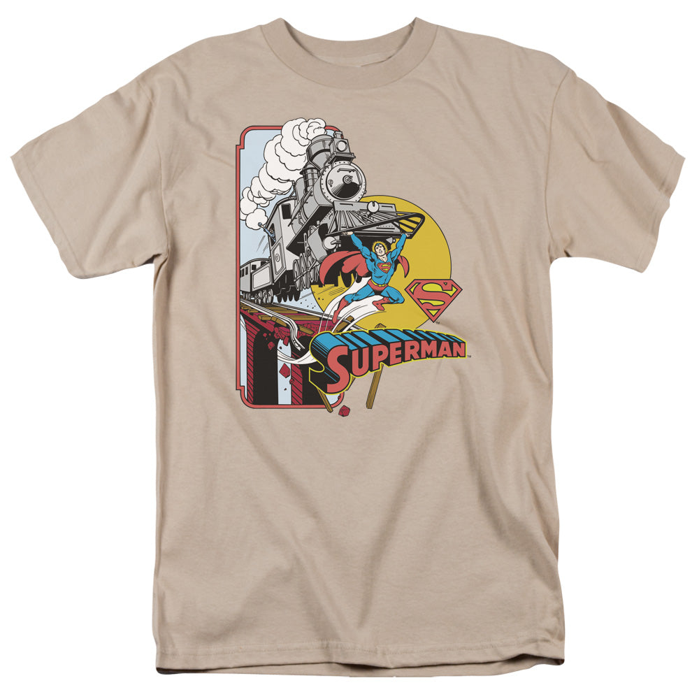 AN OFFCIALLY LICENSED DC OFF THE RAILS MEN'S REGULAR FIT T-SHIRT SAND