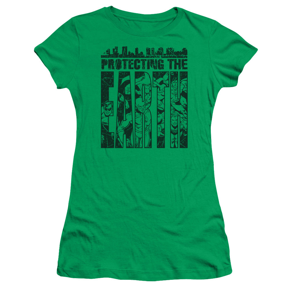 DC Protecting The Earth Licensed Women's T-Shirt Juniors MD-LG